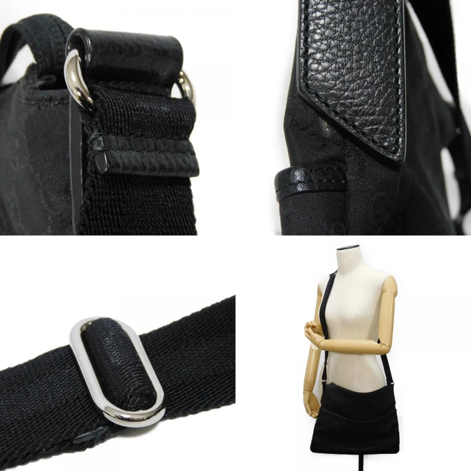 Gucci Black Nylon Canvas Leather Messenger Bag Shoulder Bag ()