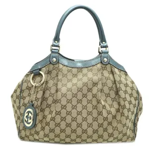 Gucci  blue  Gg Canvas Leather Handbag Shoulder Bag (Pre-Owned)