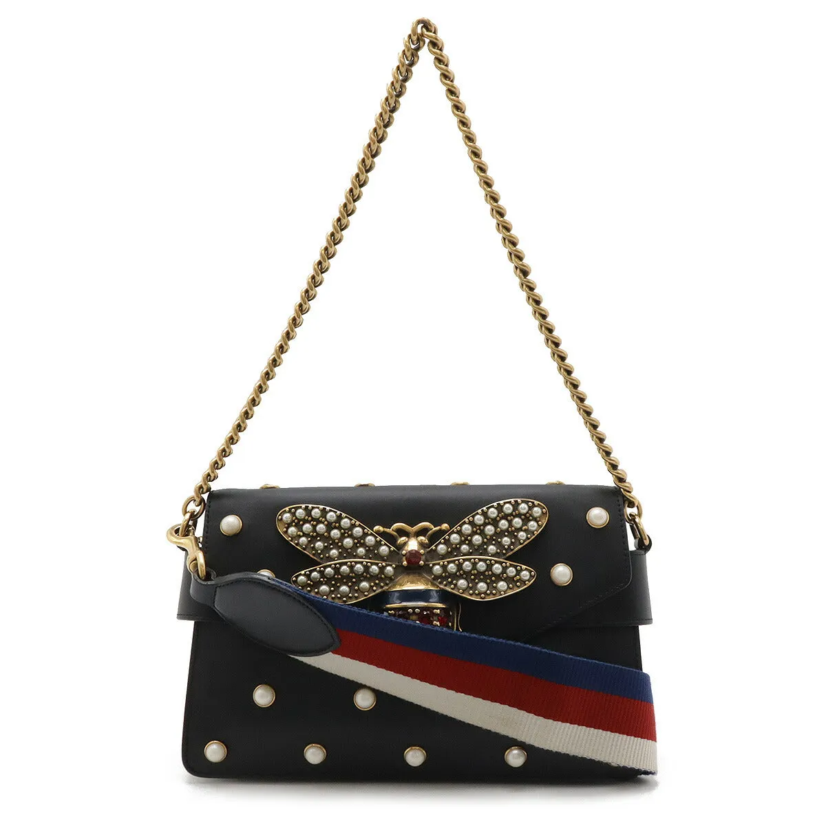 Gucci Broadway Pearl & Bee Leather Shoulder Bag
