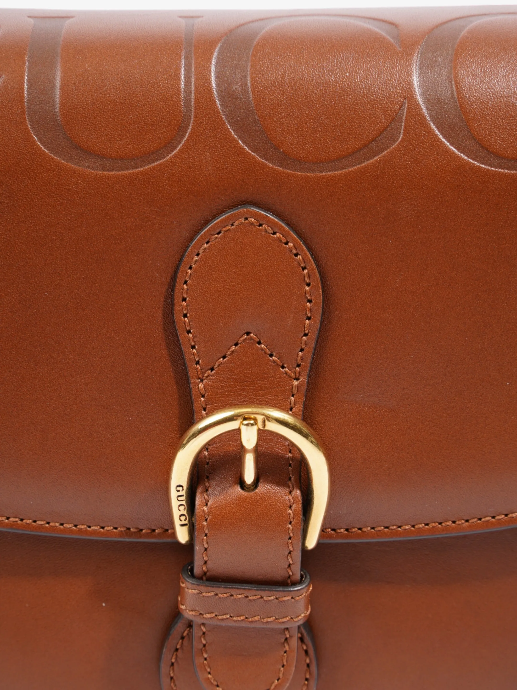 Gucci Buckle Shoulder Bag Brown Leather