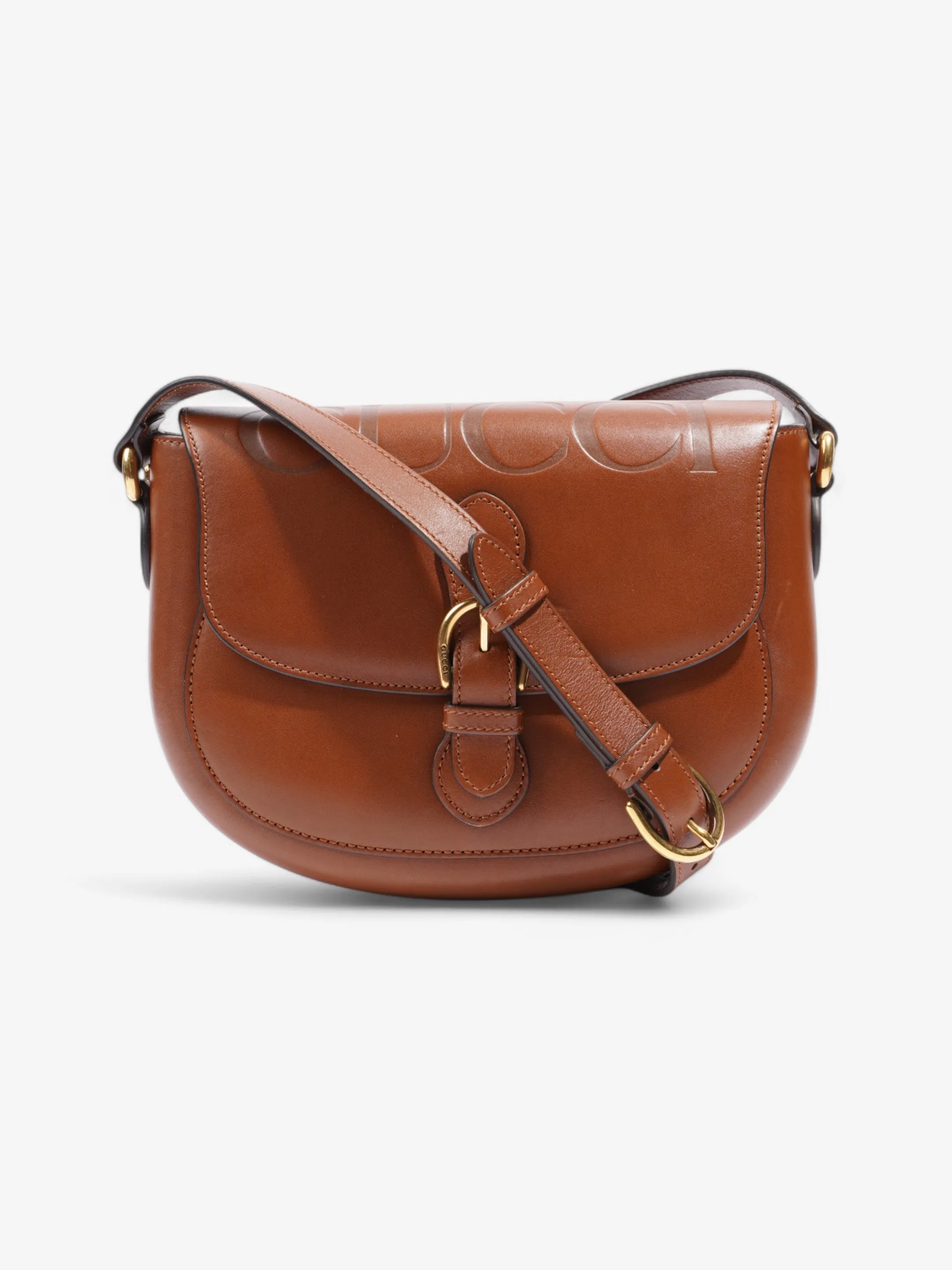 Gucci Buckle Shoulder Bag Brown Leather