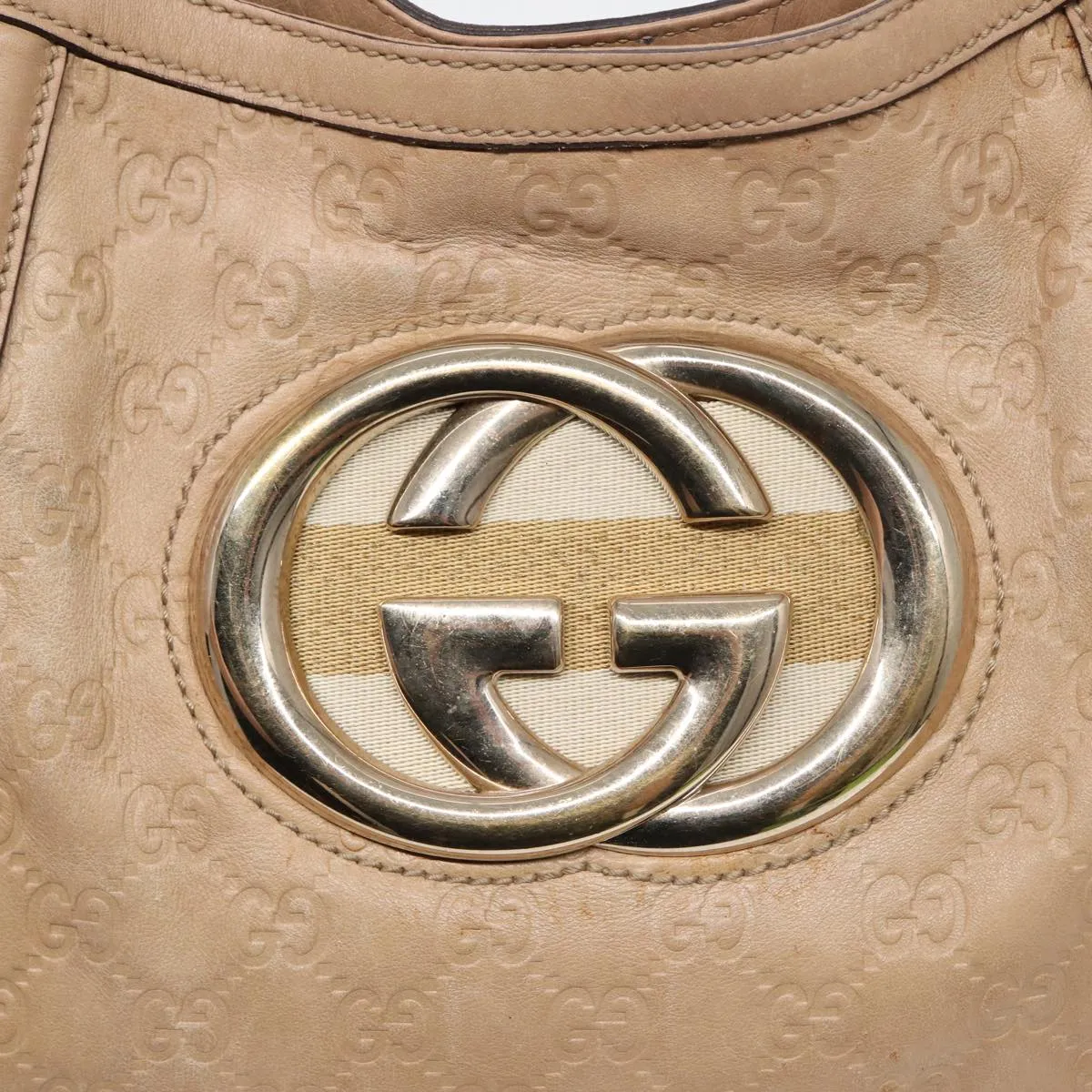 GUCCI GG Canvas Guccissima Interlocking Shoulder Bag Beige 162740  ep5234