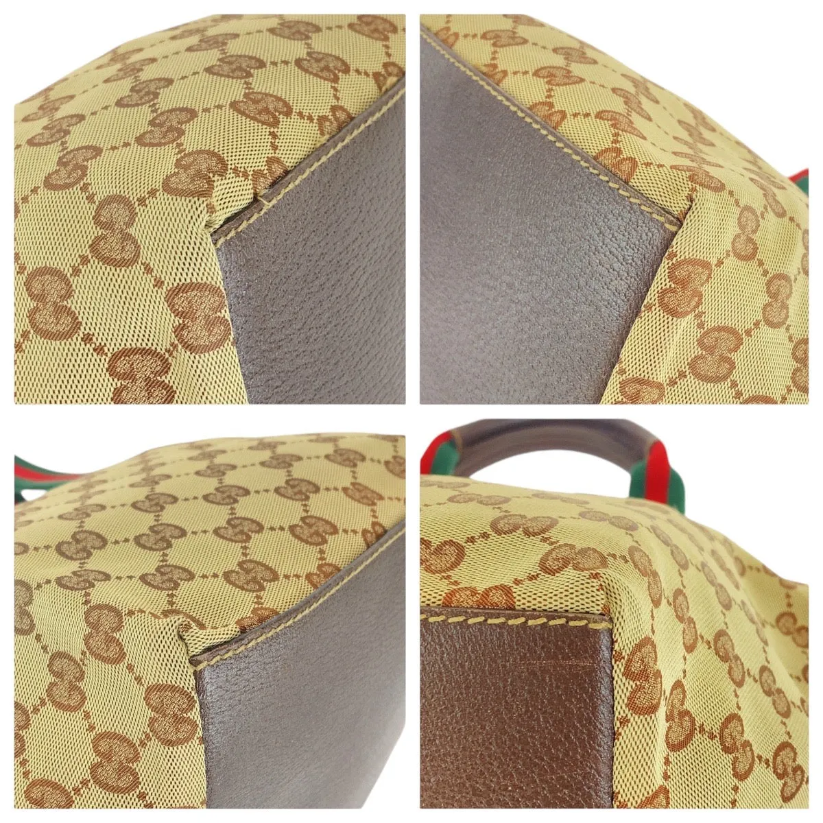 Gucci GG Canvas Leather Tote Shoulder Bag