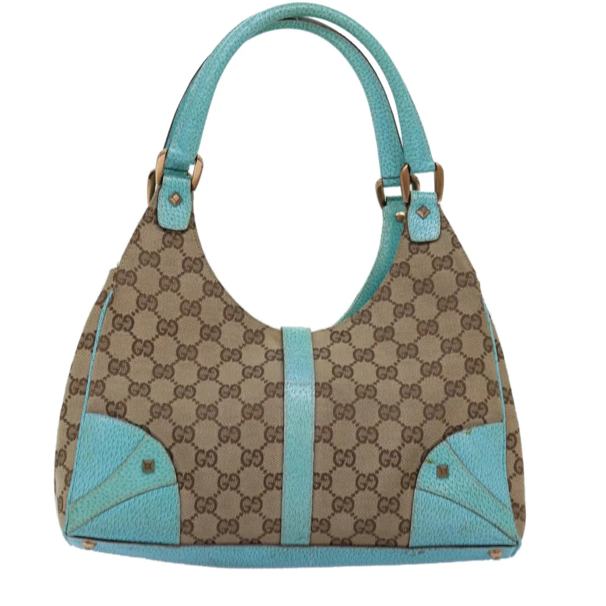 GUCCI GG Canvas New Jackie Shoulder Bag Turquoise Blue 124407  76451