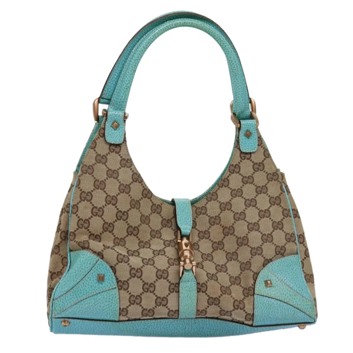 GUCCI GG Canvas New Jackie Shoulder Bag Turquoise Blue 124407  76451