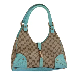 GUCCI GG Canvas New Jackie Shoulder Bag Turquoise Blue 124407  76451