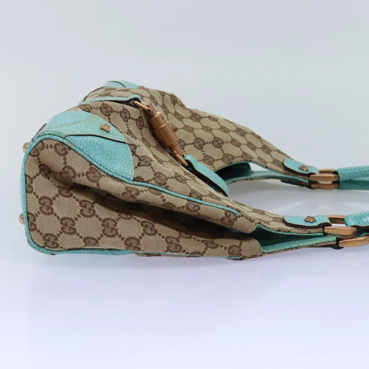GUCCI GG Canvas New Jackie Shoulder Bag Turquoise Blue 124407  76451
