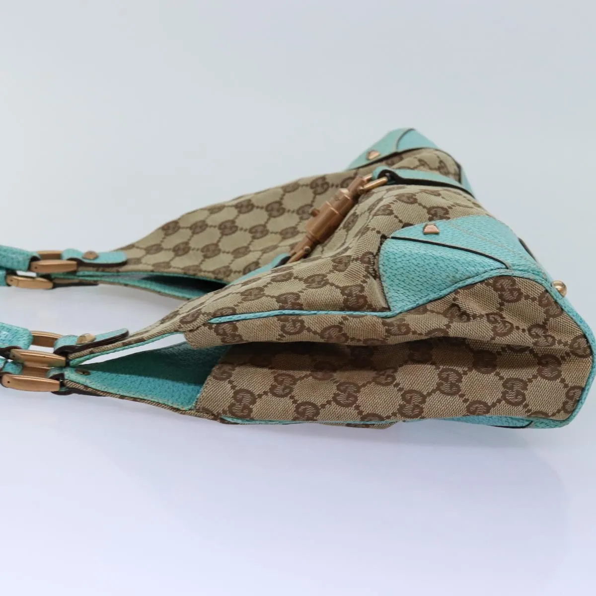 GUCCI GG Canvas New Jackie Shoulder Bag Turquoise Blue 124407  76451