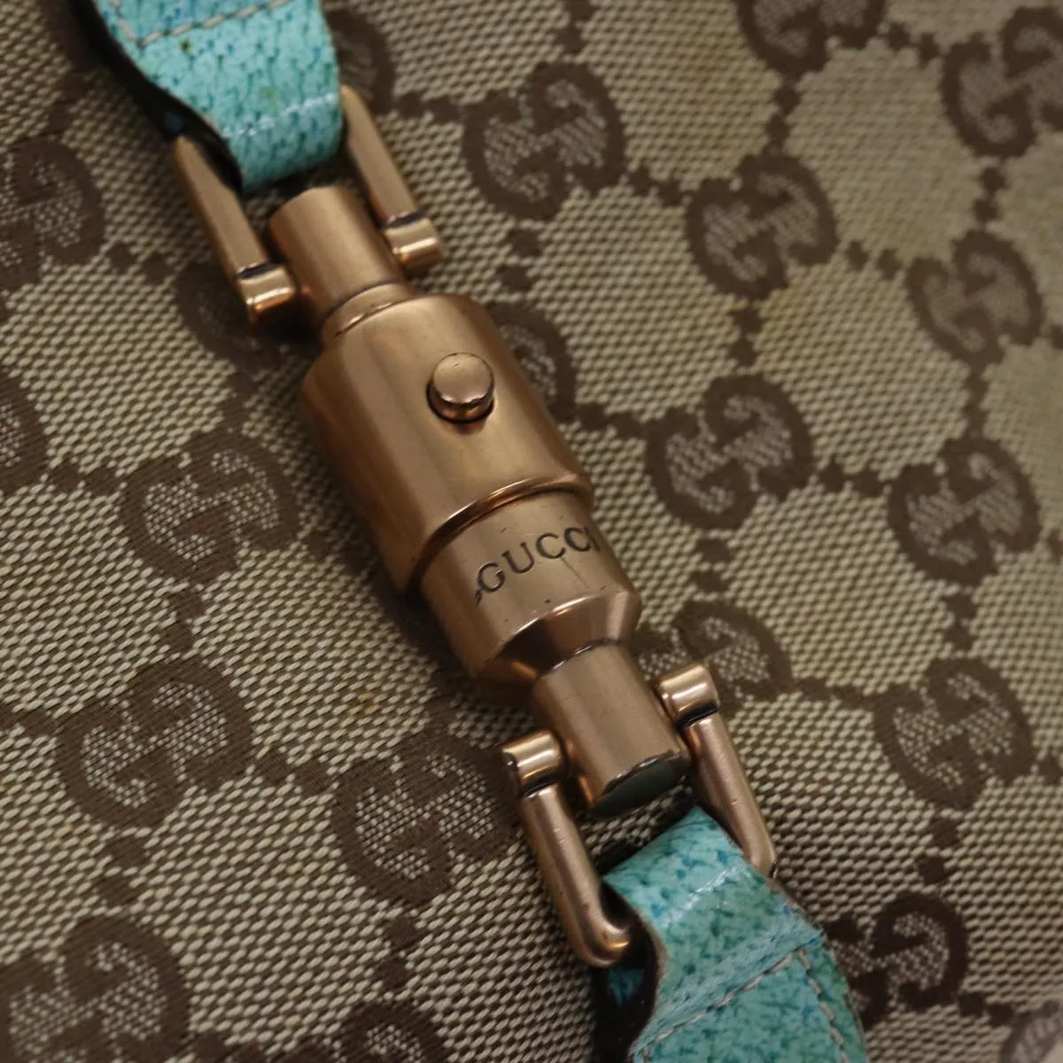 GUCCI GG Canvas New Jackie Shoulder Bag Turquoise Blue 124407  76451