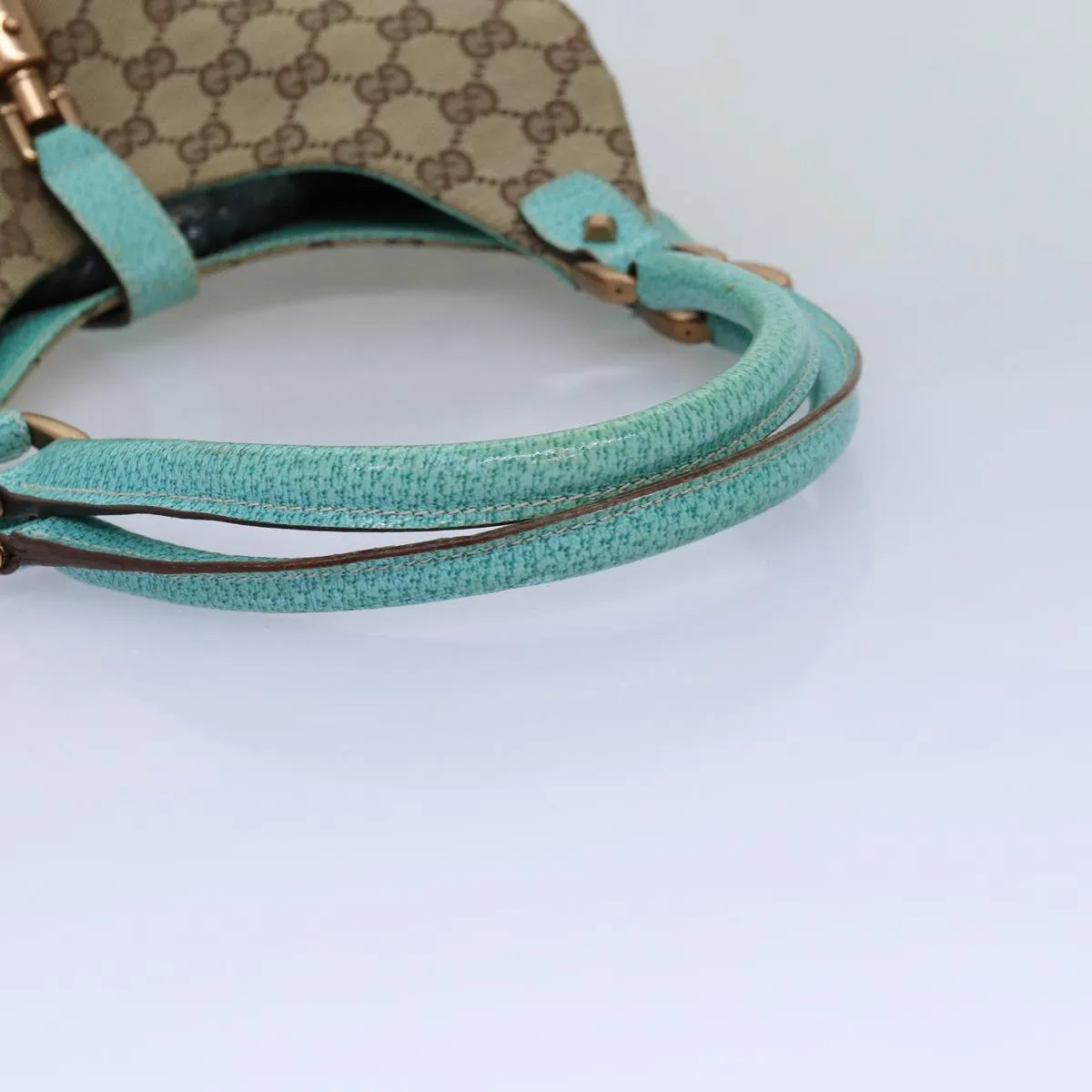 GUCCI GG Canvas New Jackie Shoulder Bag Turquoise Blue 124407  76451