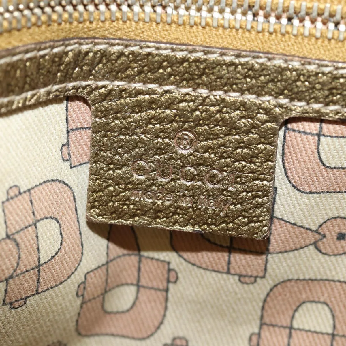 GUCCI GG Canvas Sherry Line Shoulder Bag Beige Gold pink 144388  85719
