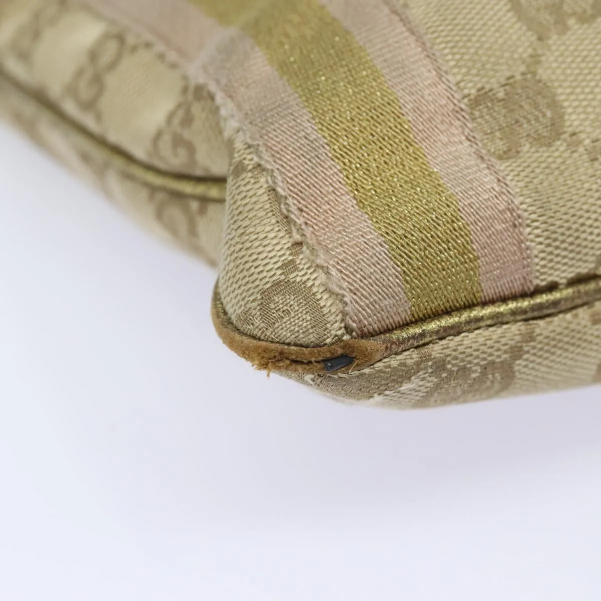 GUCCI GG Canvas Sherry Line Shoulder Bag Beige Gold pink 144388  85719