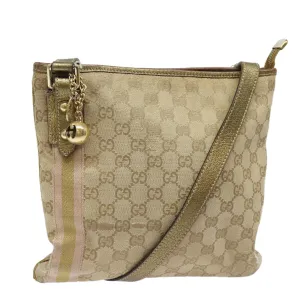 GUCCI GG Canvas Sherry Line Shoulder Bag Beige Gold pink 144388  85719