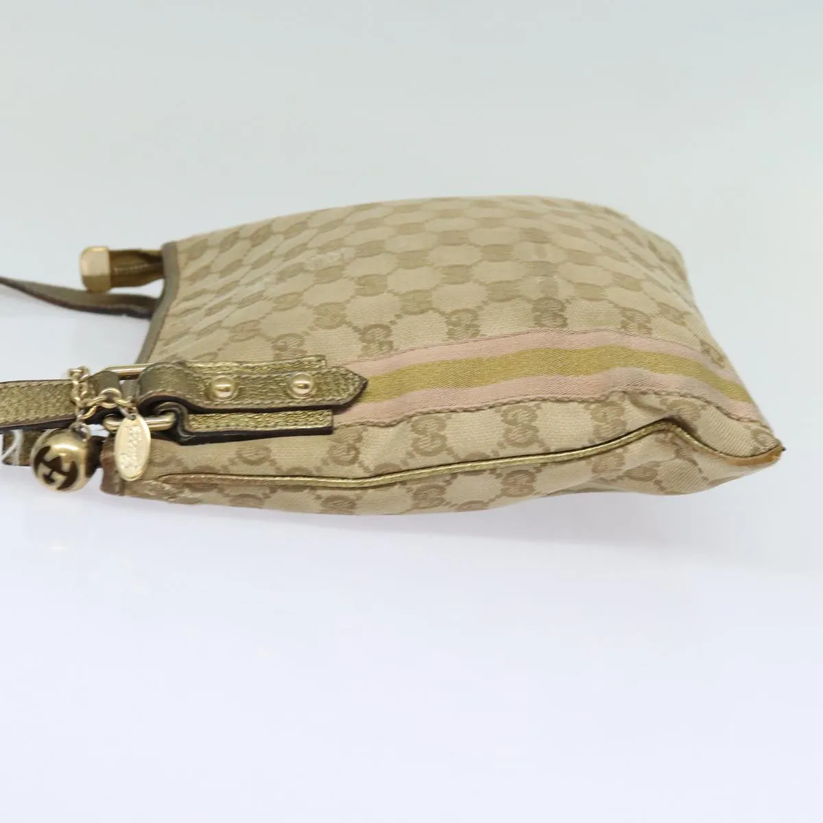 GUCCI GG Canvas Sherry Line Shoulder Bag Beige Gold pink 144388  85719