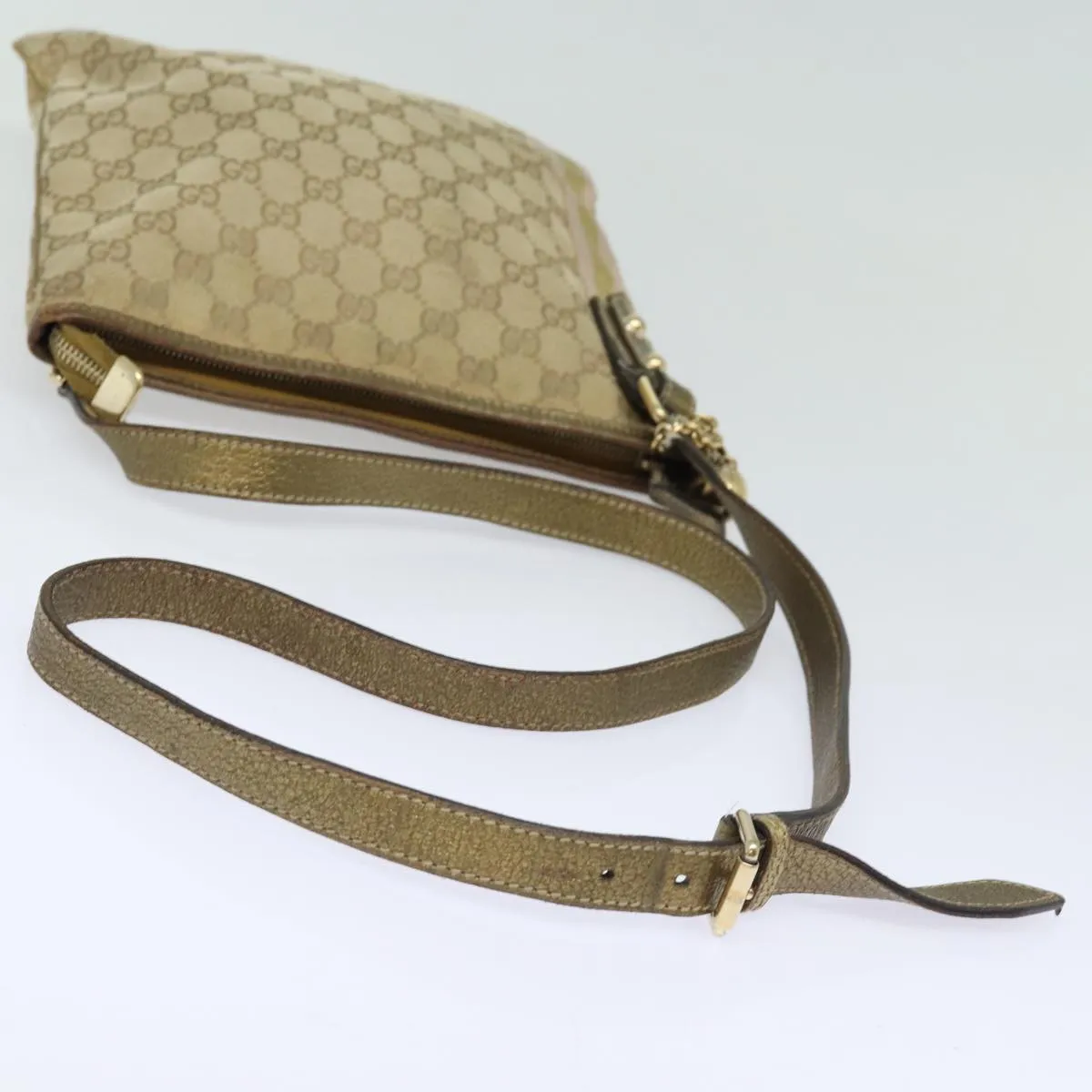GUCCI GG Canvas Sherry Line Shoulder Bag Beige Gold pink 144388  85719