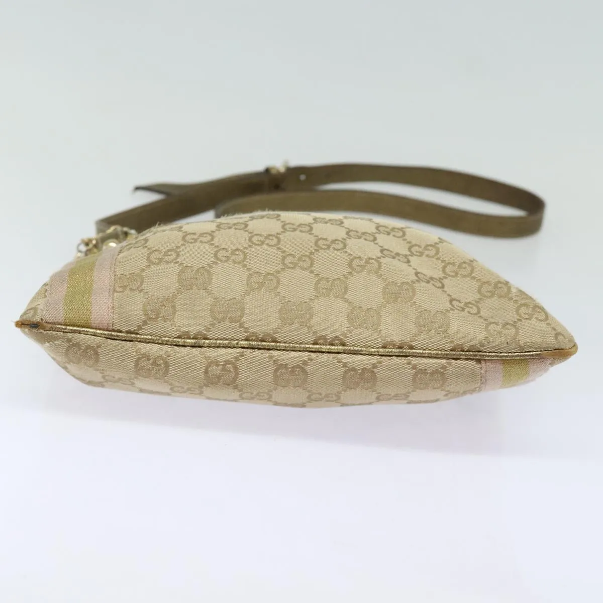 GUCCI GG Canvas Sherry Line Shoulder Bag Beige Gold pink 144388  85719