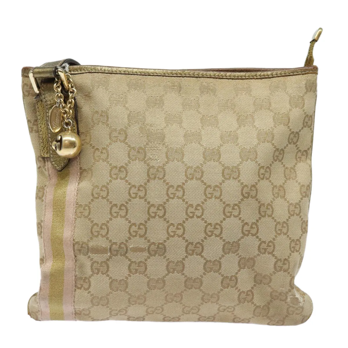 GUCCI GG Canvas Sherry Line Shoulder Bag Beige Gold pink 144388  85719