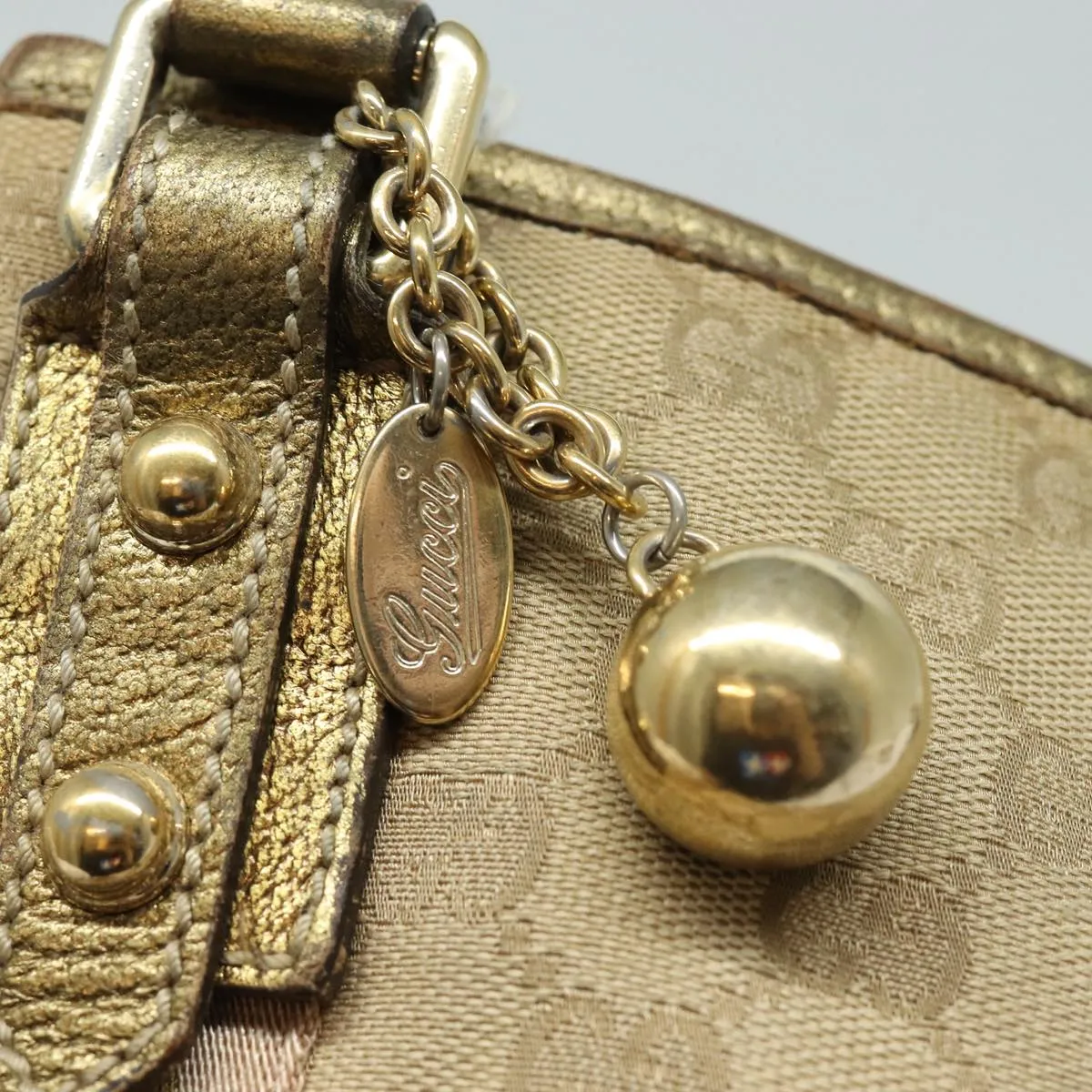 GUCCI GG Canvas Sherry Line Shoulder Bag Beige Gold pink 144388  85719