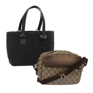 GUCCI GG Canvas Shoulder Bag Canvas PVC Leather 2Set Black Beige  55036
