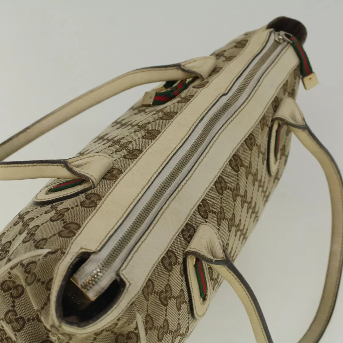 Gucci GG Canvas Web Sherry Line Shoulder Bag Beige Red Green