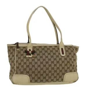 Gucci GG Canvas Web Sherry Line Shoulder Bag Beige Red Green
