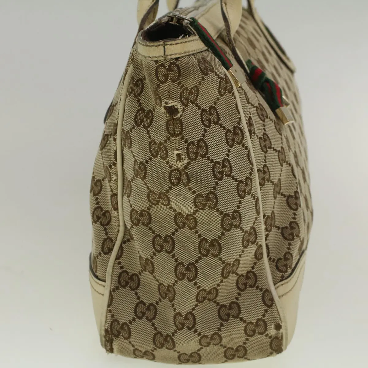Gucci GG Canvas Web Sherry Line Shoulder Bag Beige Red Green