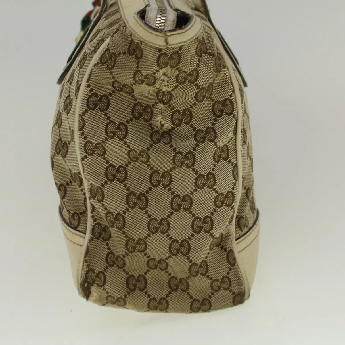 Gucci GG Canvas Web Sherry Line Shoulder Bag Beige Red Green
