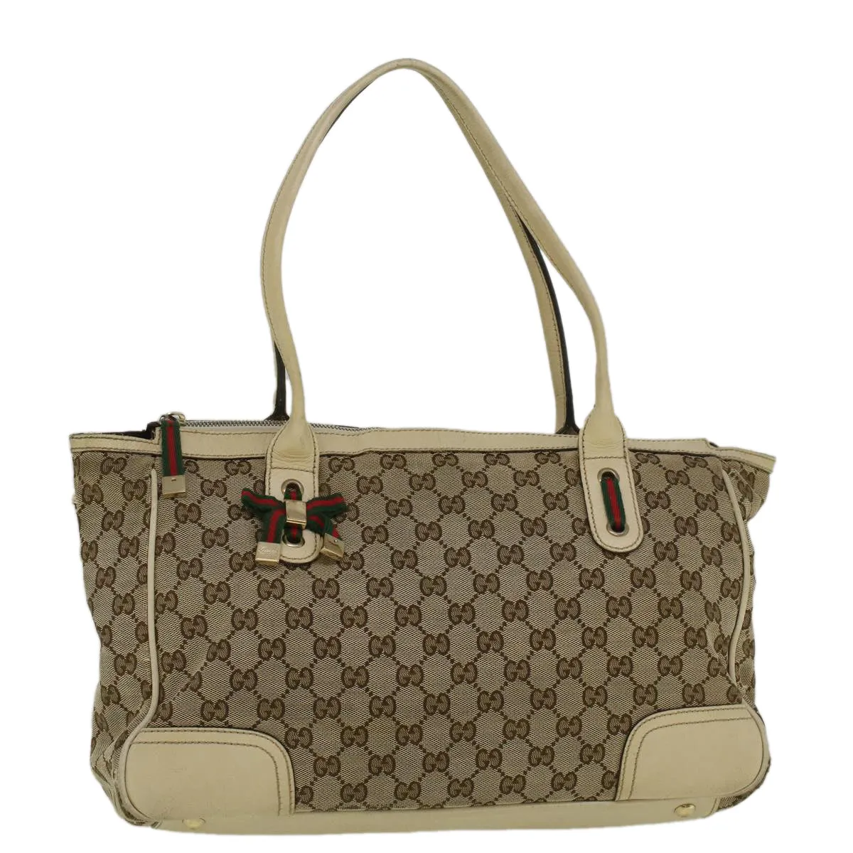Gucci GG Canvas Web Sherry Line Shoulder Bag Beige Red Green