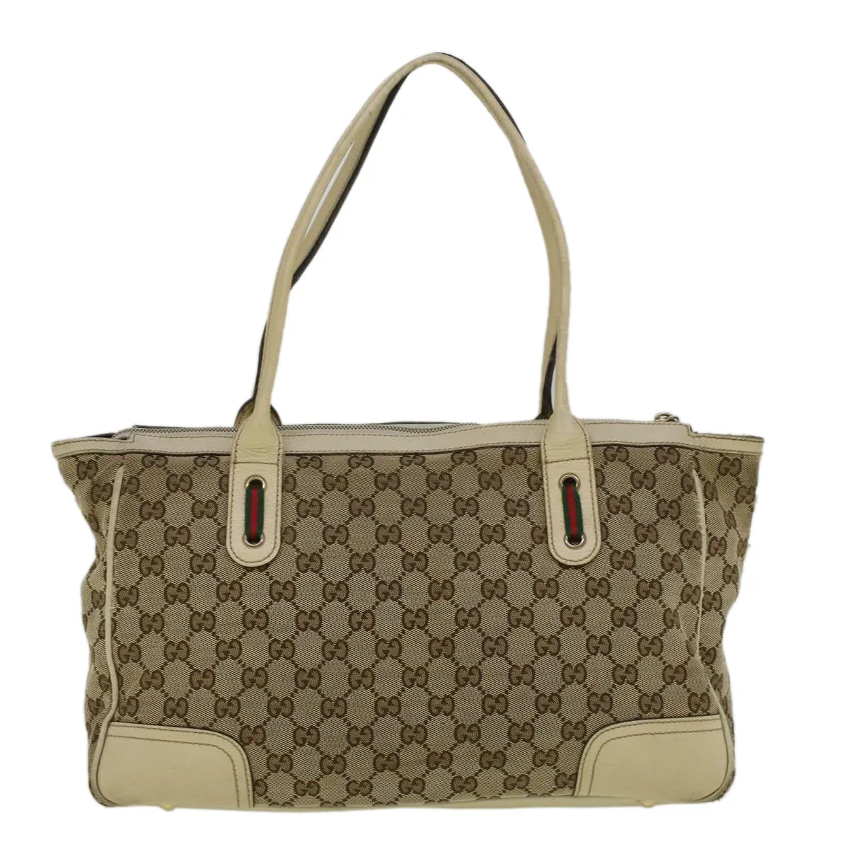 Gucci GG Canvas Web Sherry Line Shoulder Bag Beige Red Green