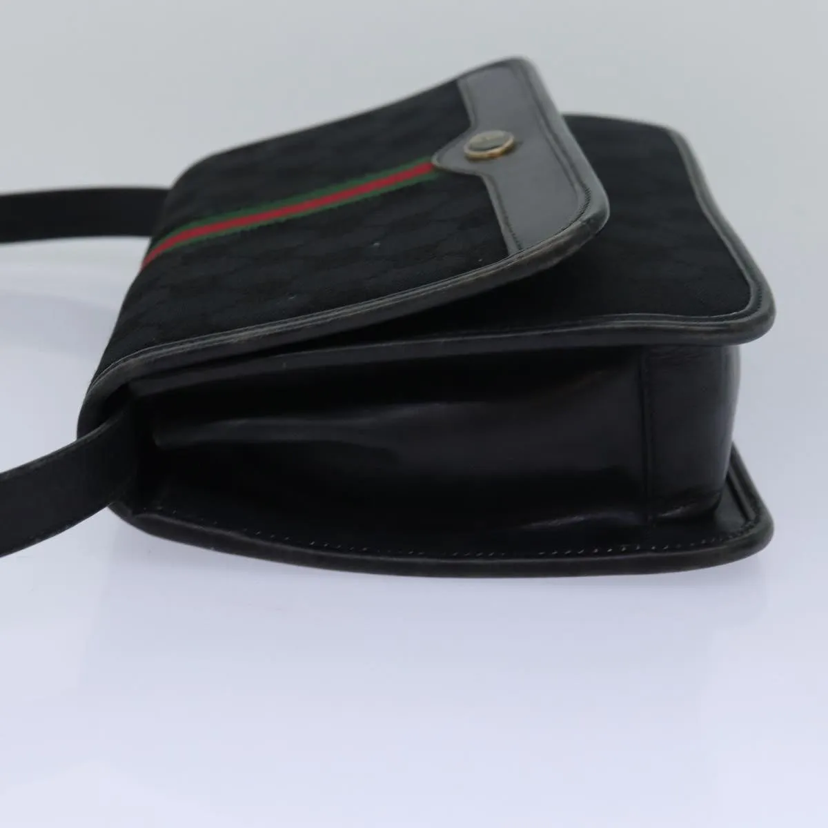 GUCCI GG Canvas Web Sherry Line Shoulder Bag Black Red Green  13149