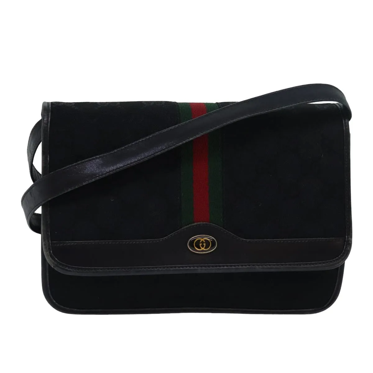 GUCCI GG Canvas Web Sherry Line Shoulder Bag Black Red Green  13149