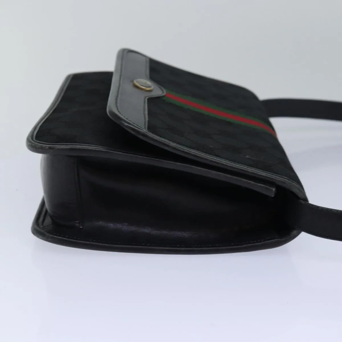 GUCCI GG Canvas Web Sherry Line Shoulder Bag Black Red Green  13149
