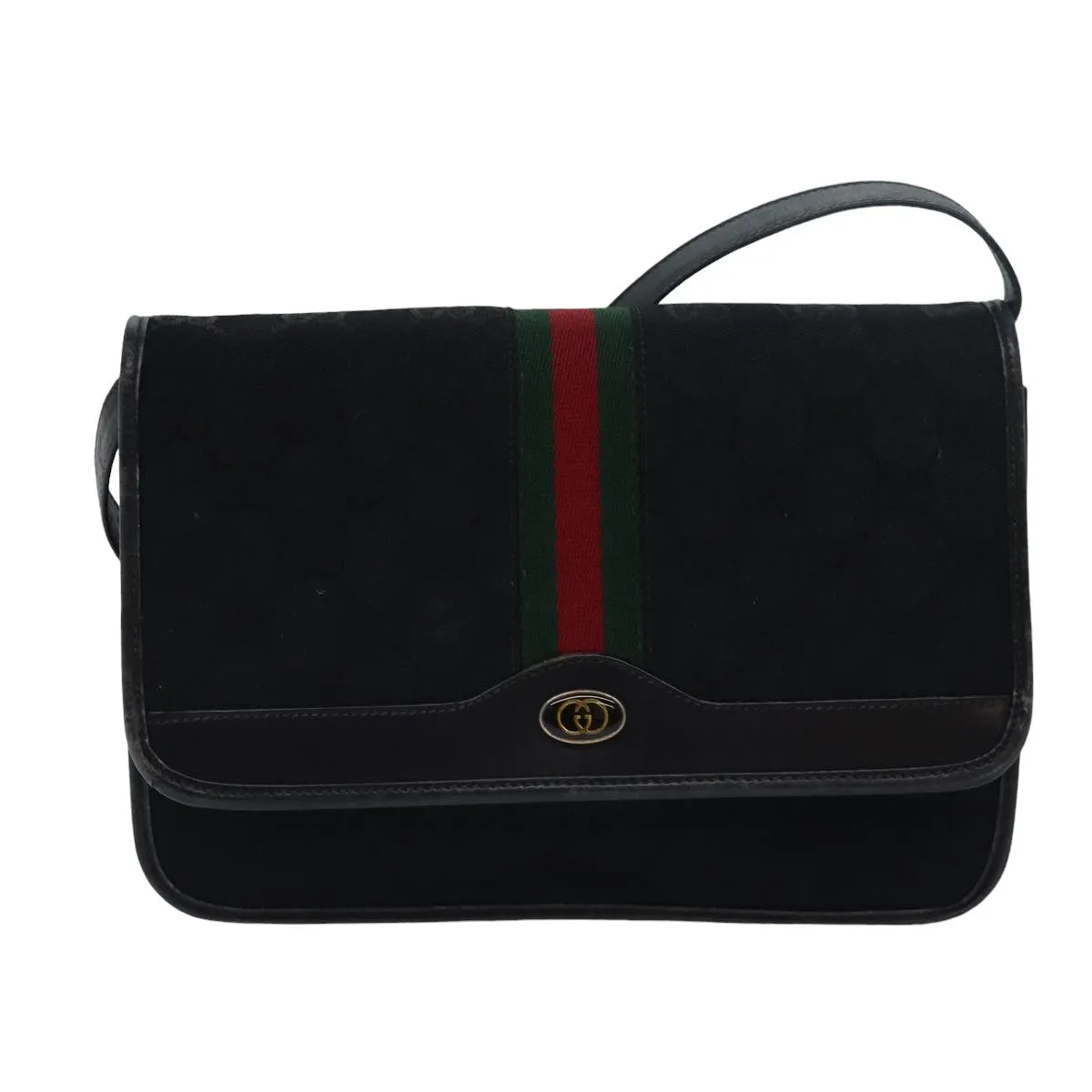 GUCCI GG Canvas Web Sherry Line Shoulder Bag Black Red Green  13149