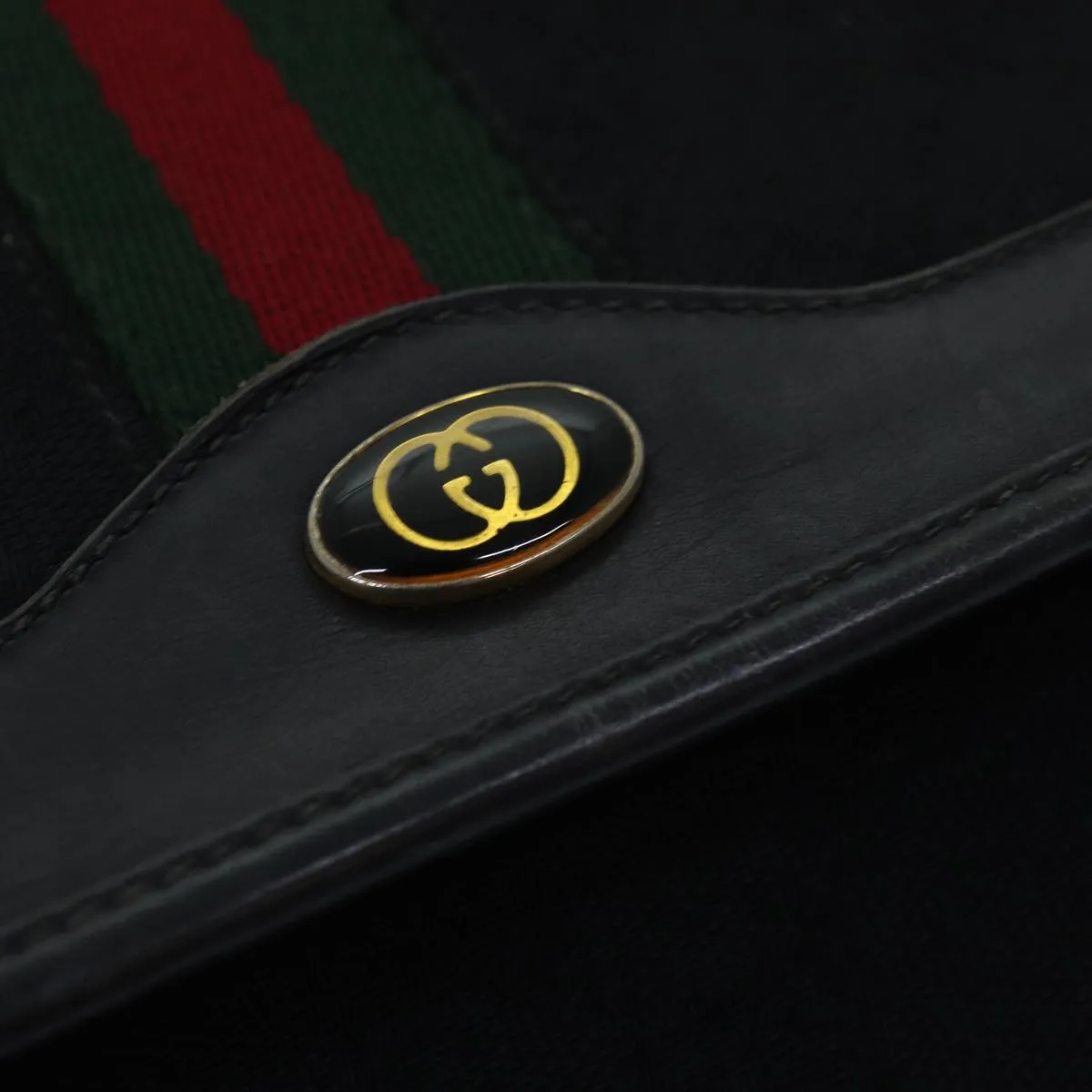 GUCCI GG Canvas Web Sherry Line Shoulder Bag Black Red Green  13149