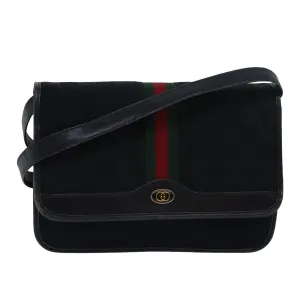 GUCCI GG Canvas Web Sherry Line Shoulder Bag Black Red Green  13149