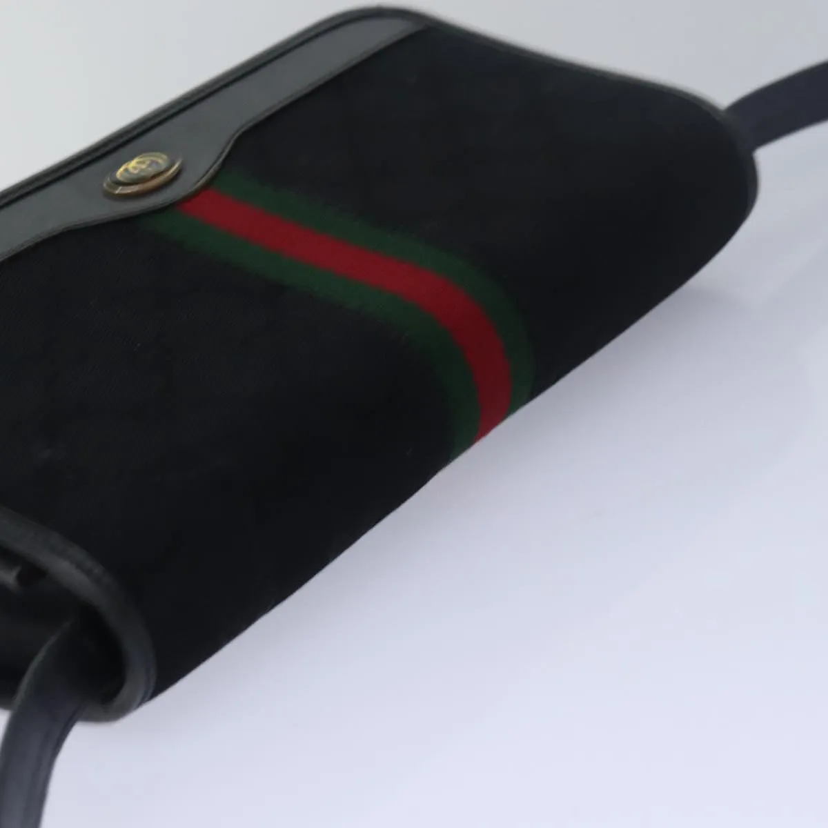 GUCCI GG Canvas Web Sherry Line Shoulder Bag Black Red Green  13149