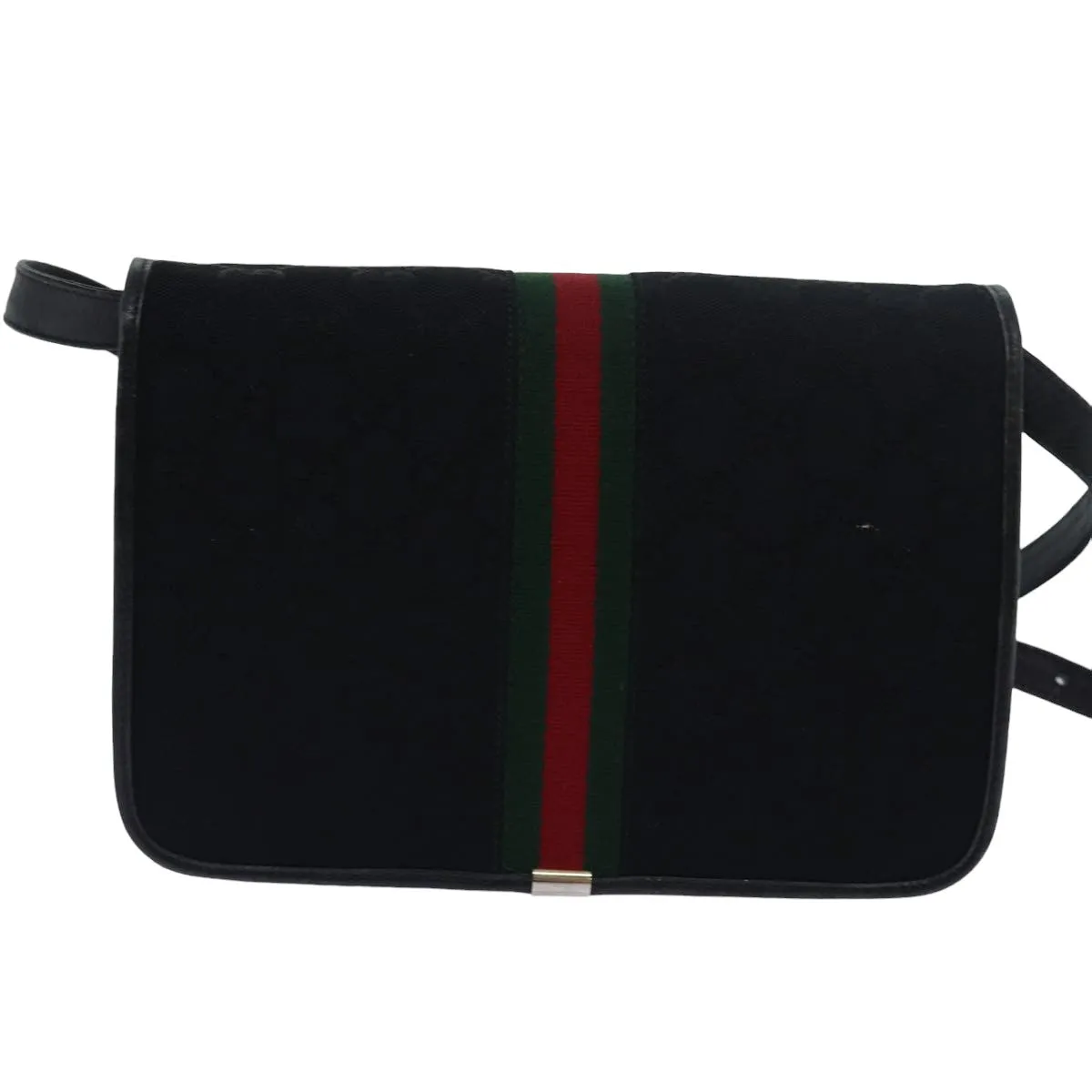 GUCCI GG Canvas Web Sherry Line Shoulder Bag Black Red Green  13149