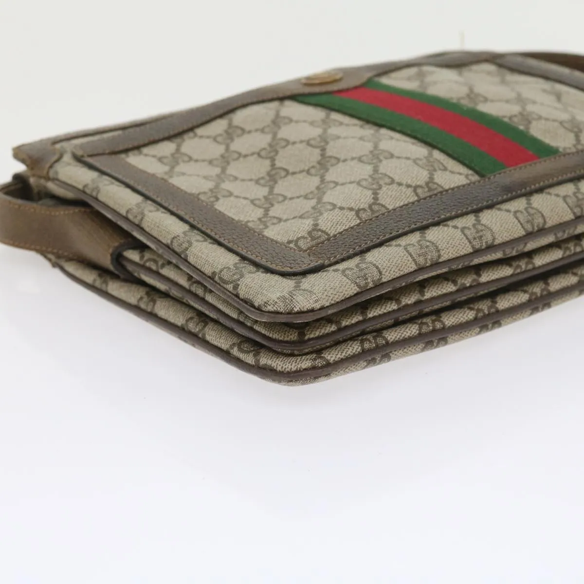 GUCCI GG Canvas Web Sherry Line Shoulder Bag PVC Leather Beige Green  57310