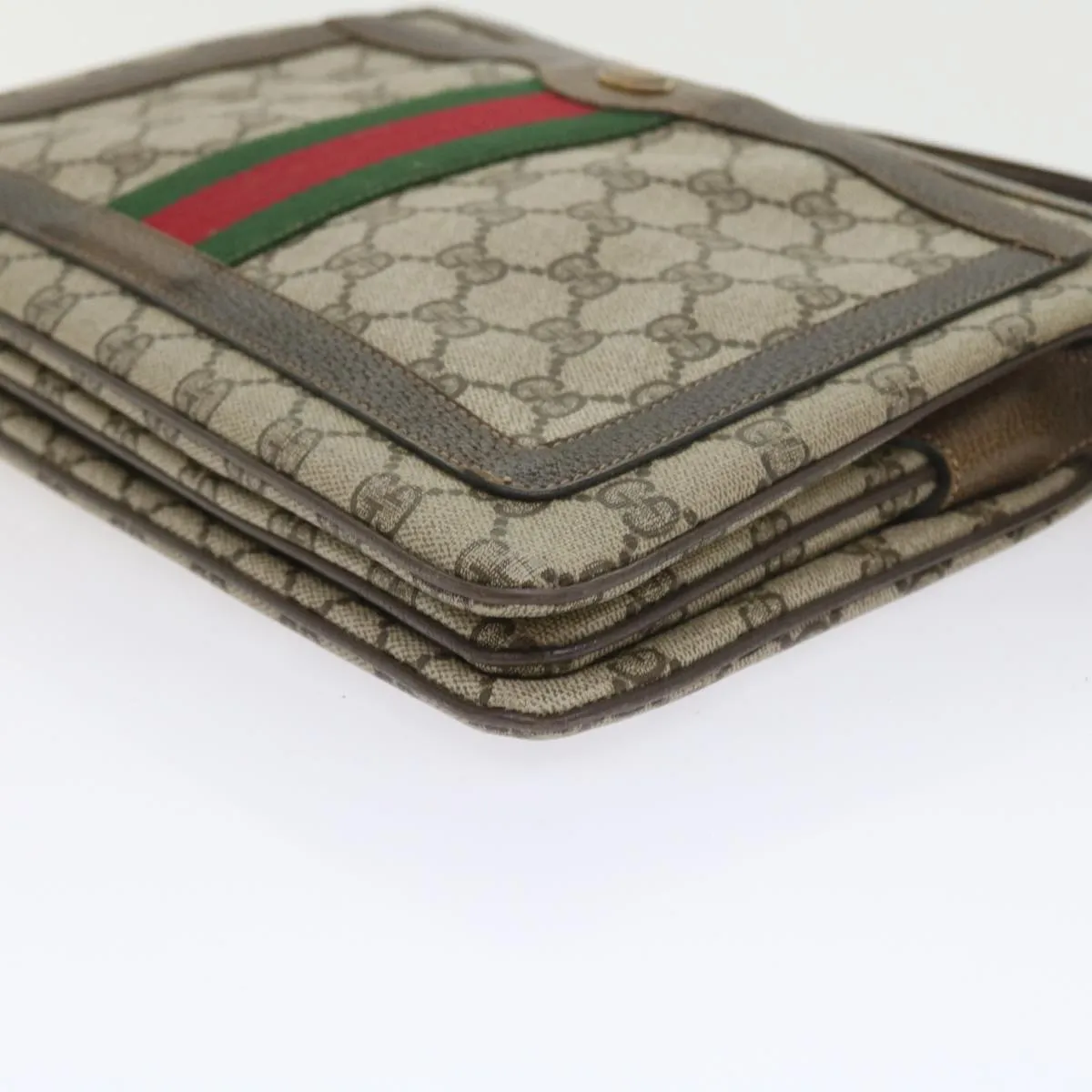 GUCCI GG Canvas Web Sherry Line Shoulder Bag PVC Leather Beige Green  57310