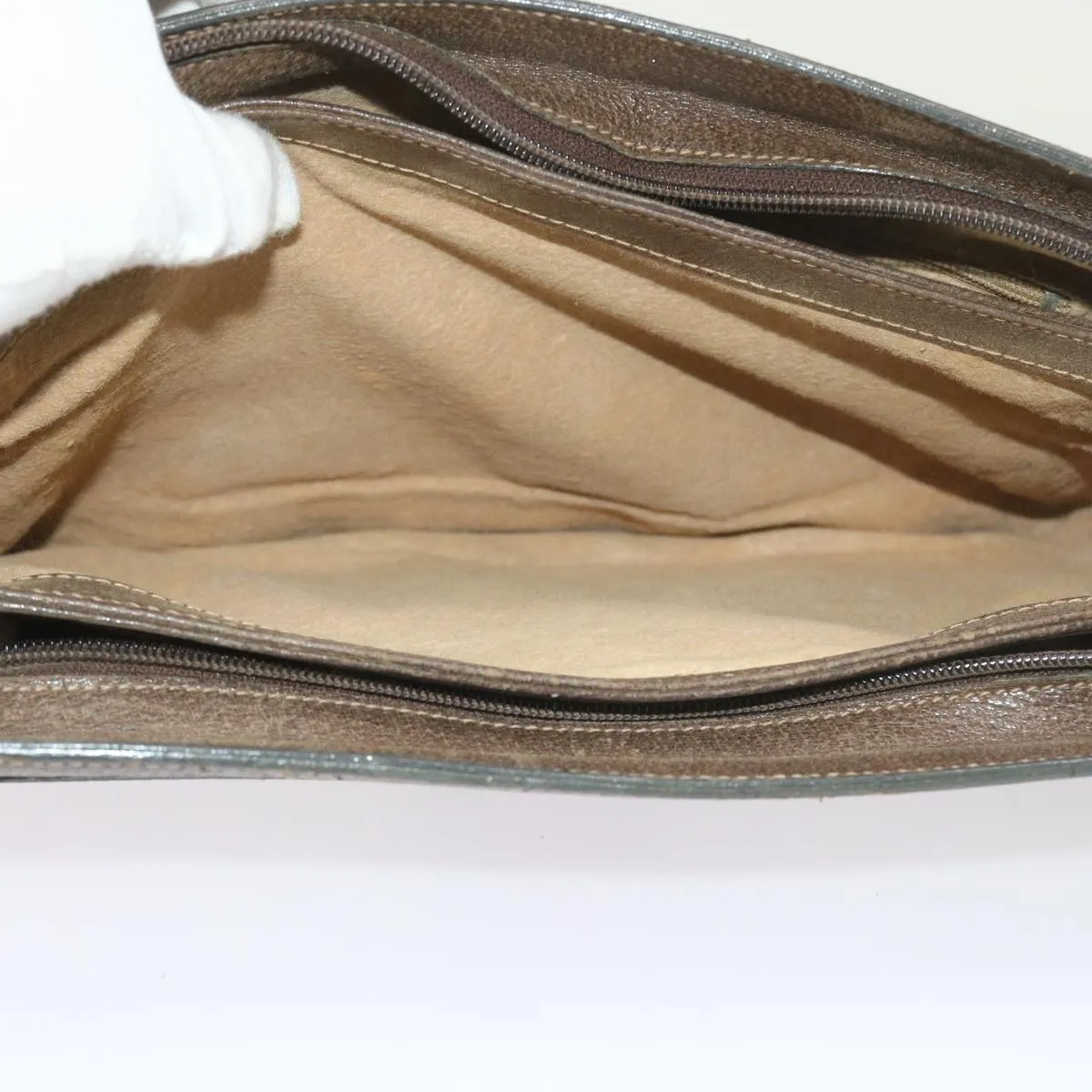 GUCCI GG Canvas Web Sherry Line Shoulder Bag PVC Leather Beige Green  57310