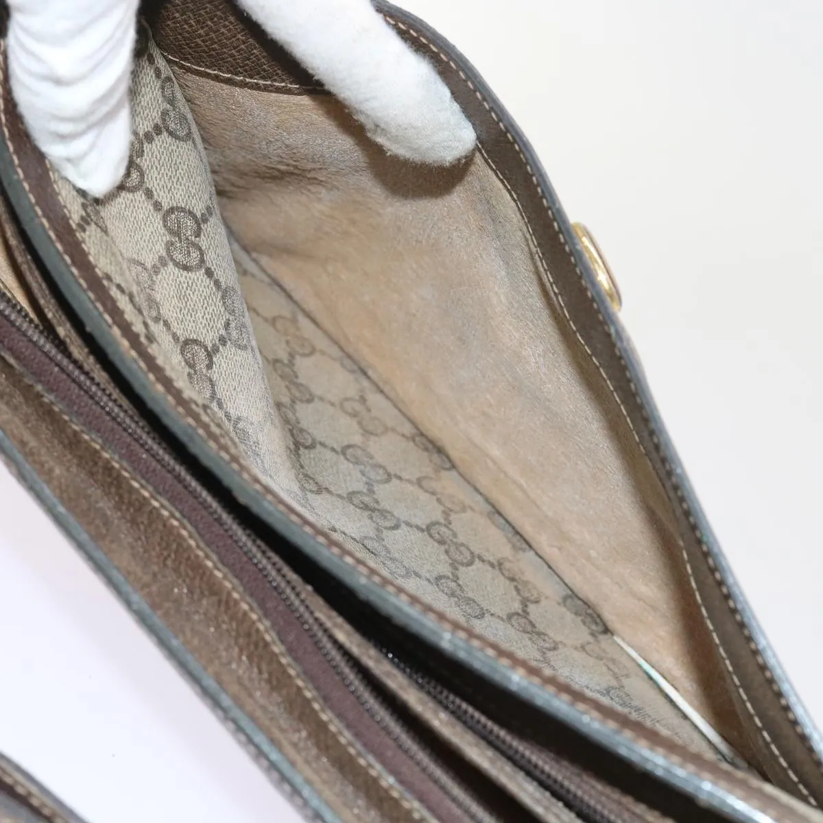 GUCCI GG Canvas Web Sherry Line Shoulder Bag PVC Leather Beige Green  57310