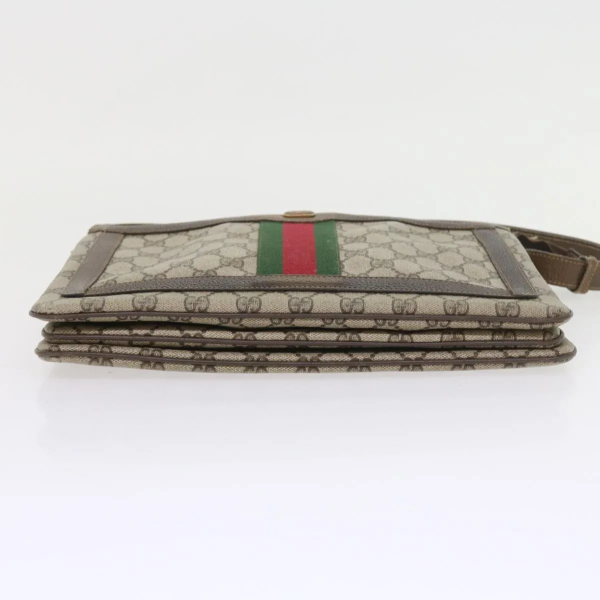 GUCCI GG Canvas Web Sherry Line Shoulder Bag PVC Leather Beige Green  57310