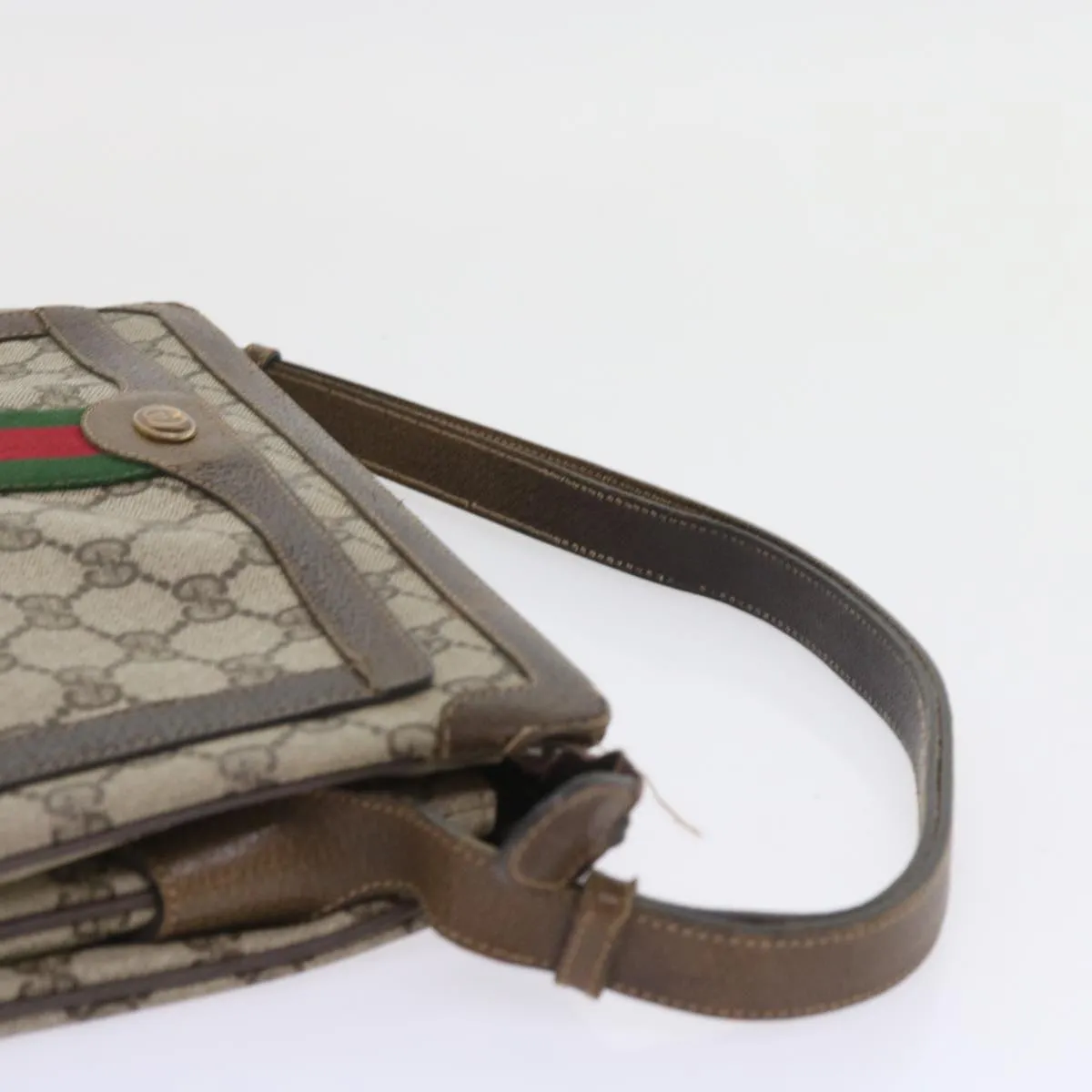 GUCCI GG Canvas Web Sherry Line Shoulder Bag PVC Leather Beige Green  57310