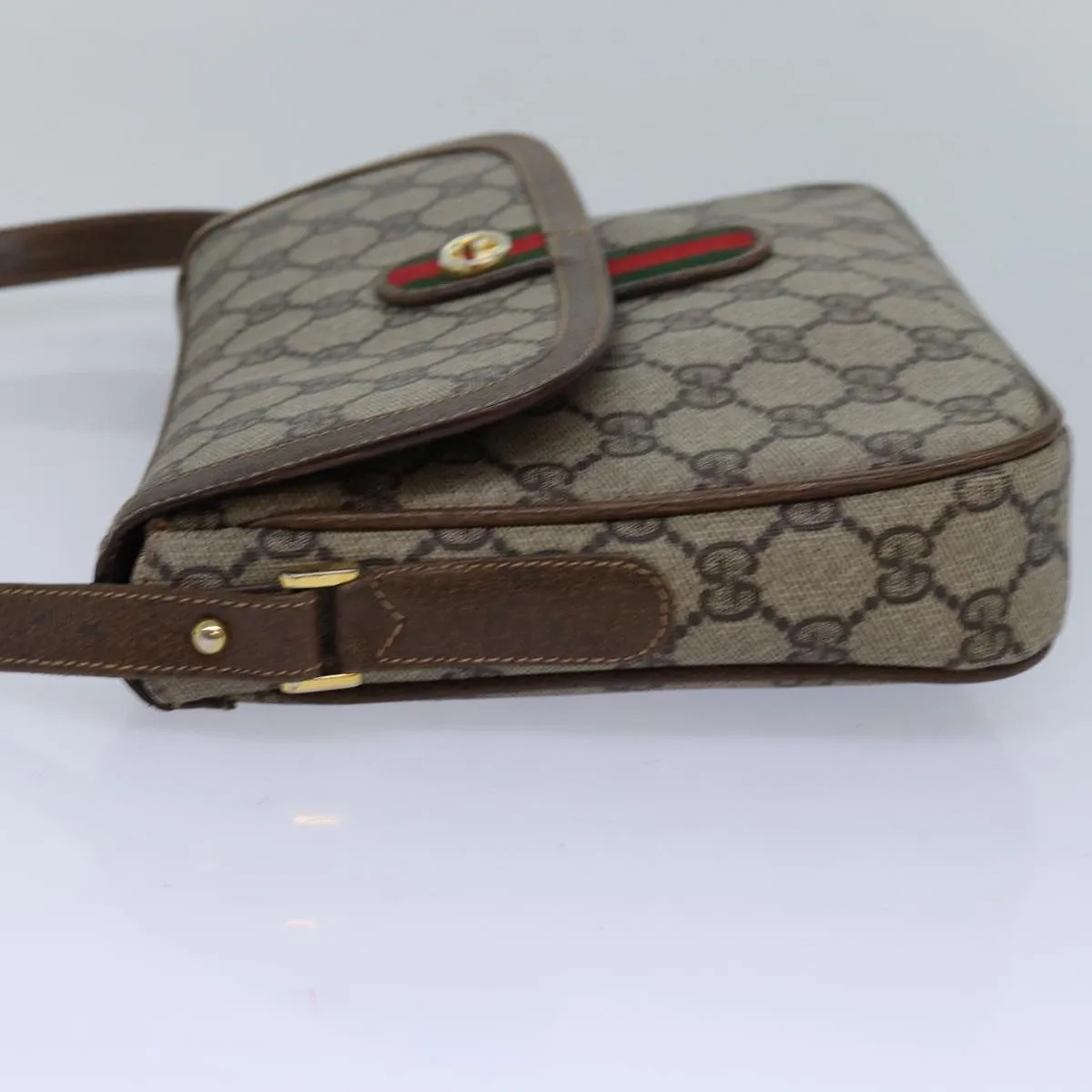 GUCCI GG Canvas Web Sherry Line Shoulder Bag PVC Leather Beige Green  83285
