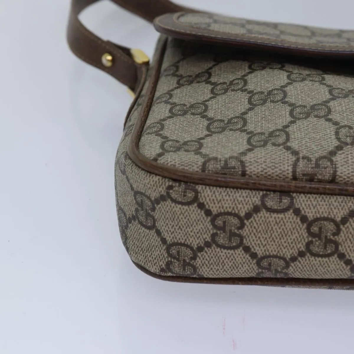 GUCCI GG Canvas Web Sherry Line Shoulder Bag PVC Leather Beige Green  83285