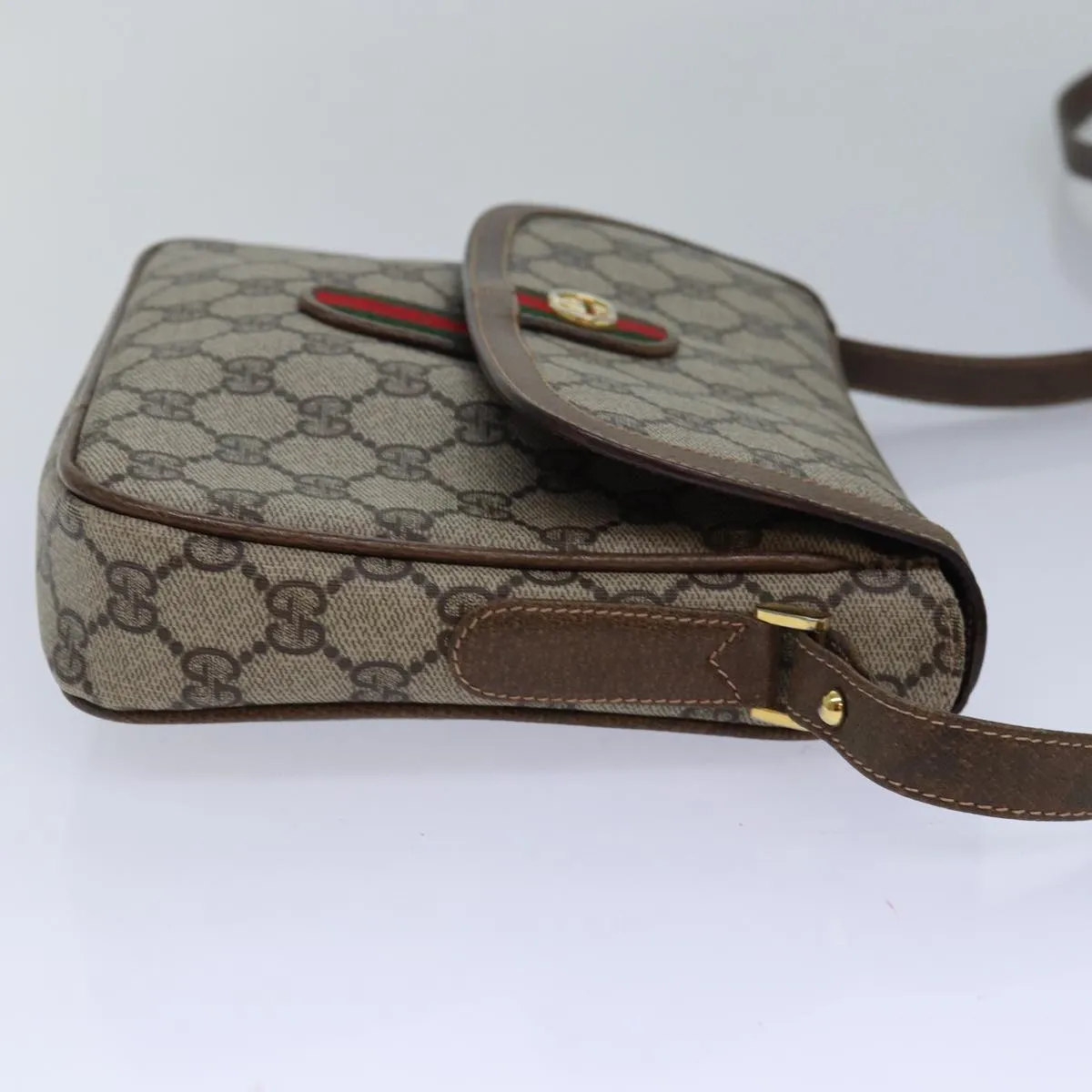 GUCCI GG Canvas Web Sherry Line Shoulder Bag PVC Leather Beige Green  83285