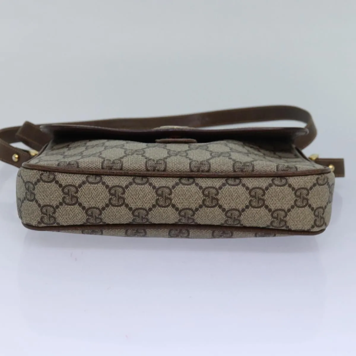 GUCCI GG Canvas Web Sherry Line Shoulder Bag PVC Leather Beige Green  83285