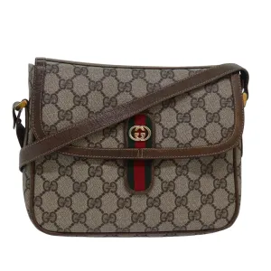 GUCCI GG Canvas Web Sherry Line Shoulder Bag PVC Leather Beige Green  83285