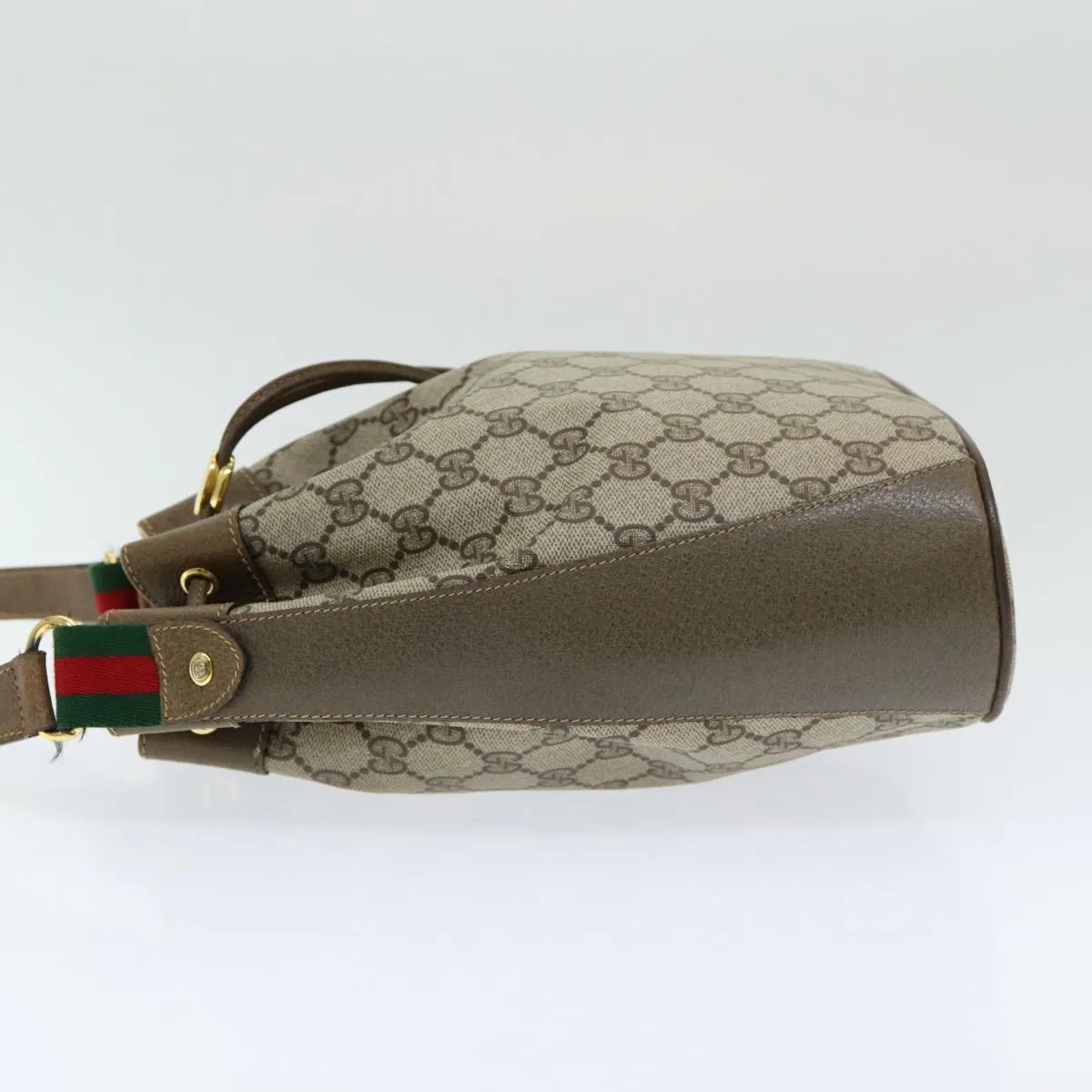Gucci Gg Canvas Web Sherry Line Shoulder Bag Pvc Leather Beige Green