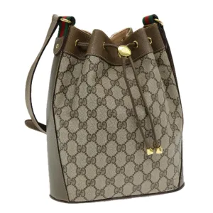 Gucci Gg Canvas Web Sherry Line Shoulder Bag Pvc Leather Beige Green